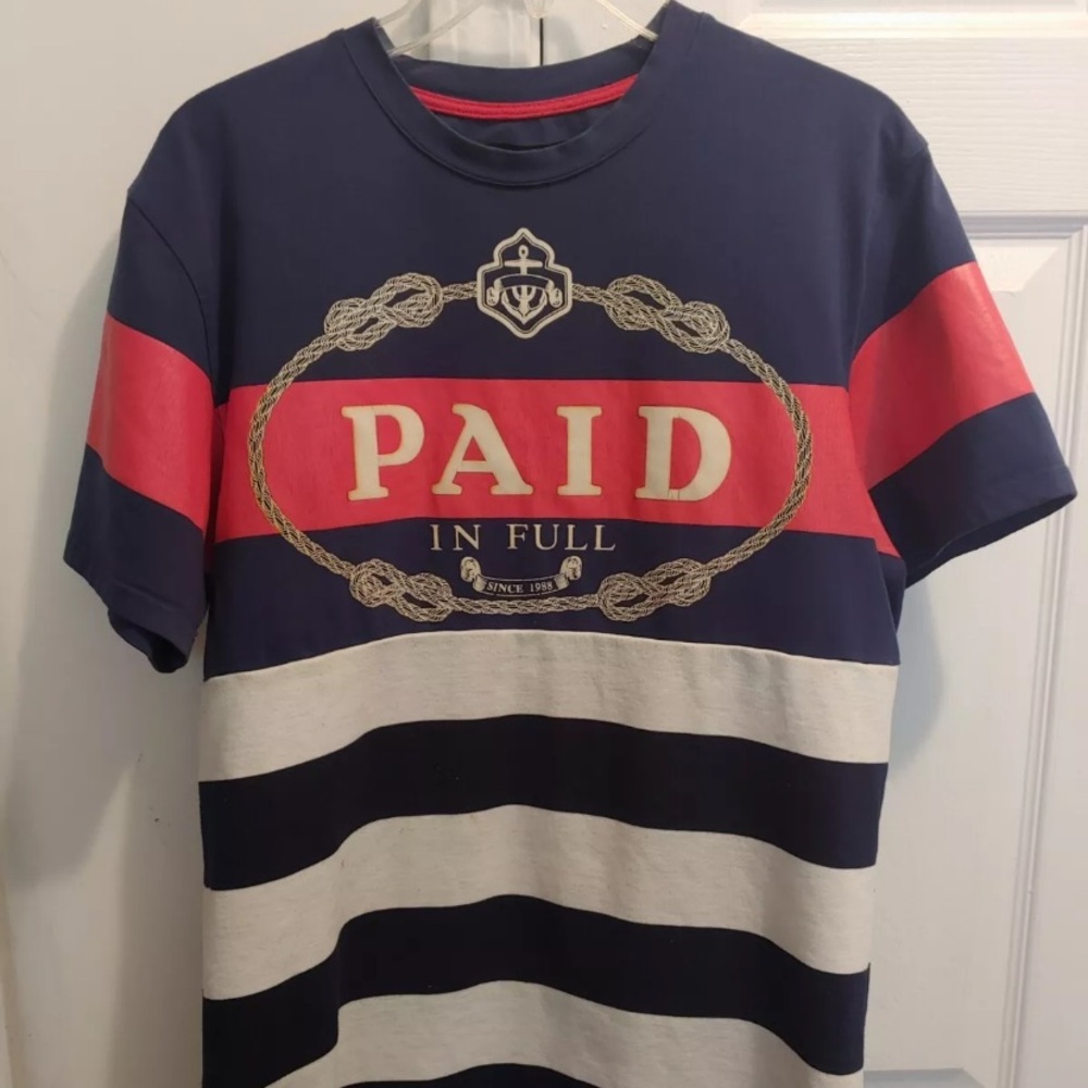 Hudson Outerwear PAID IN FULL 1988 MEDIUM Jersey Vinyl Logo Stripes Shirt - Picture 1 of 5